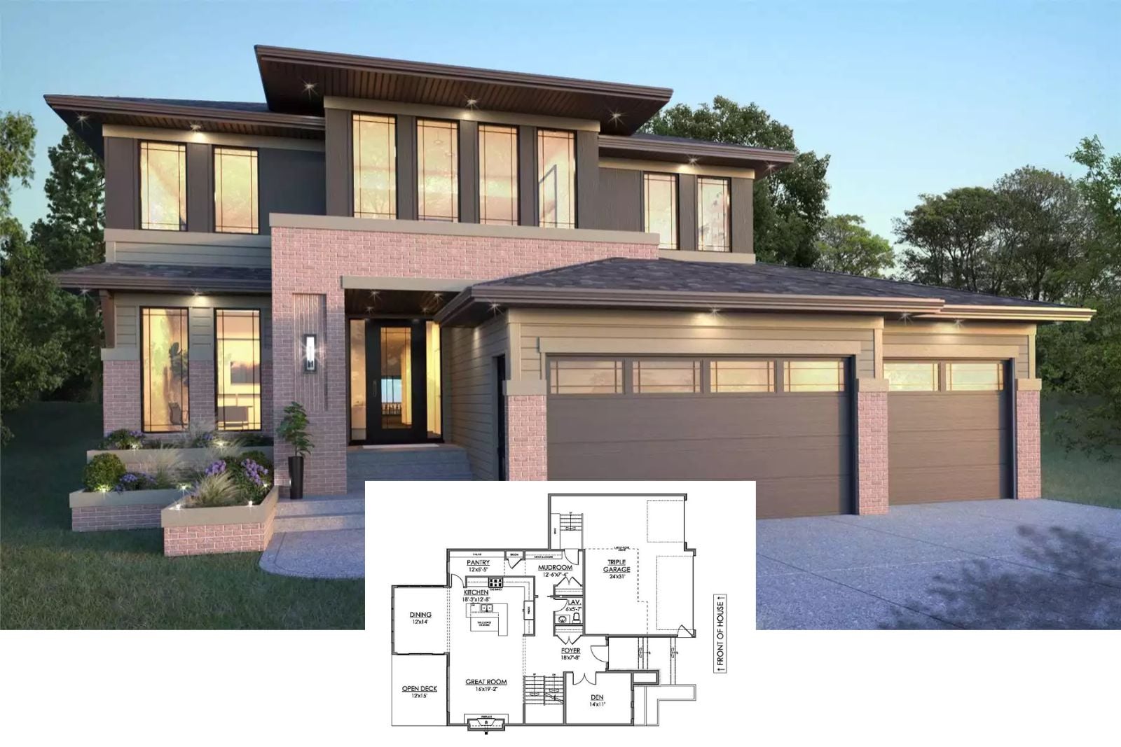 Contemporary-Style 3-Bedroom Woodward Home with Triple Garage and Bonus Room (Floor Plan)