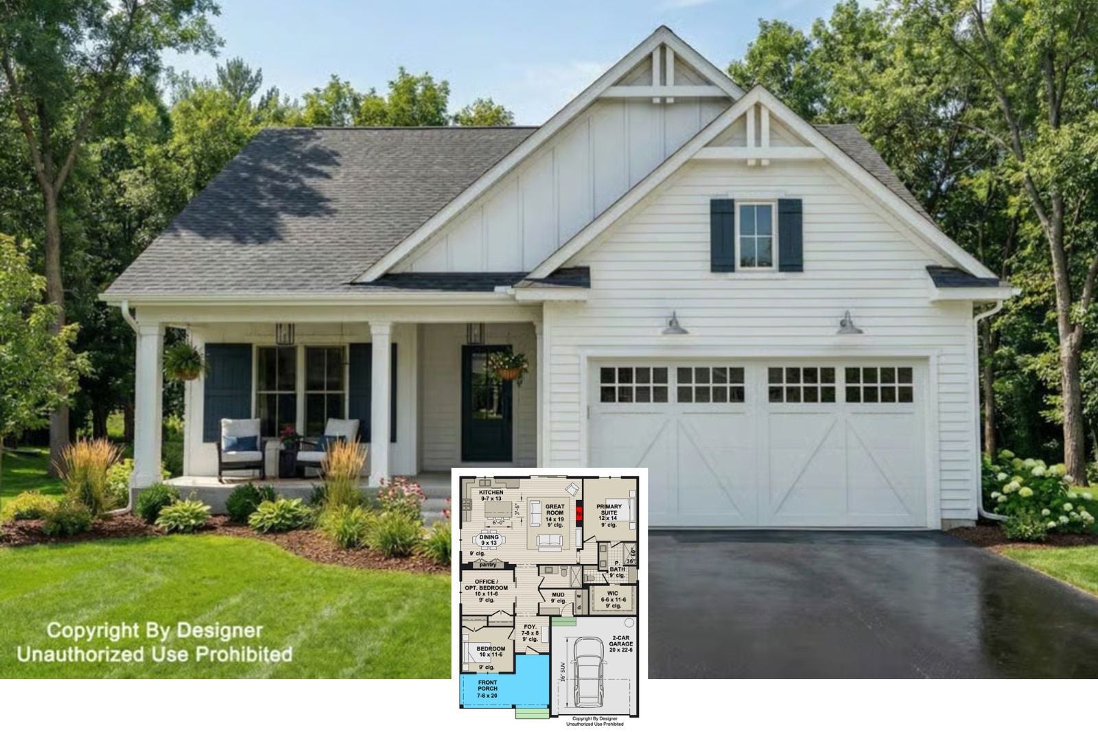 Modern Farmhouse-Style Home with 3 Bedrooms and a Covered Front Porch (Floor Plan)