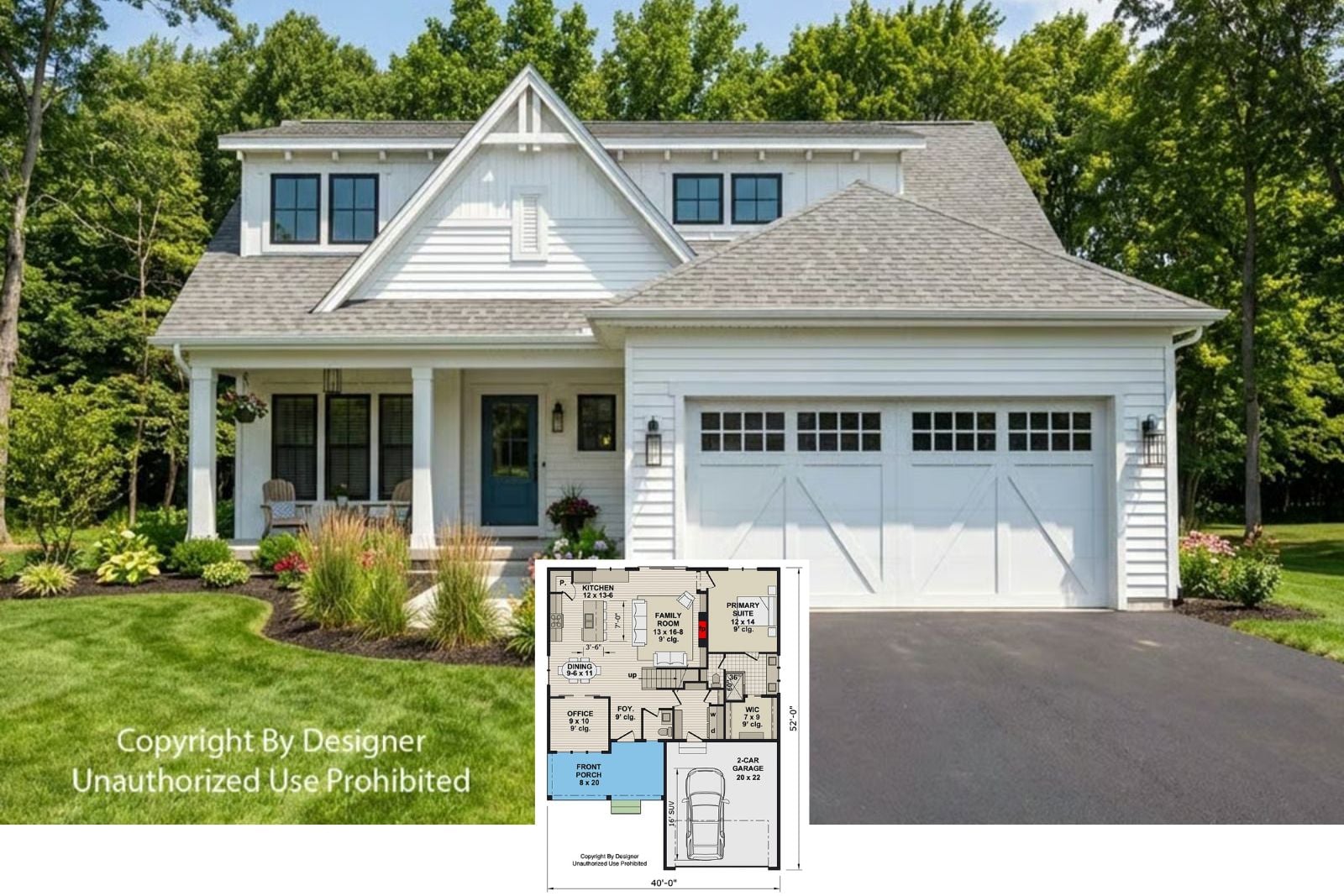 3-Bedroom Modern New American Home with Loft Space and Covered Front Porch (Floor Plan)