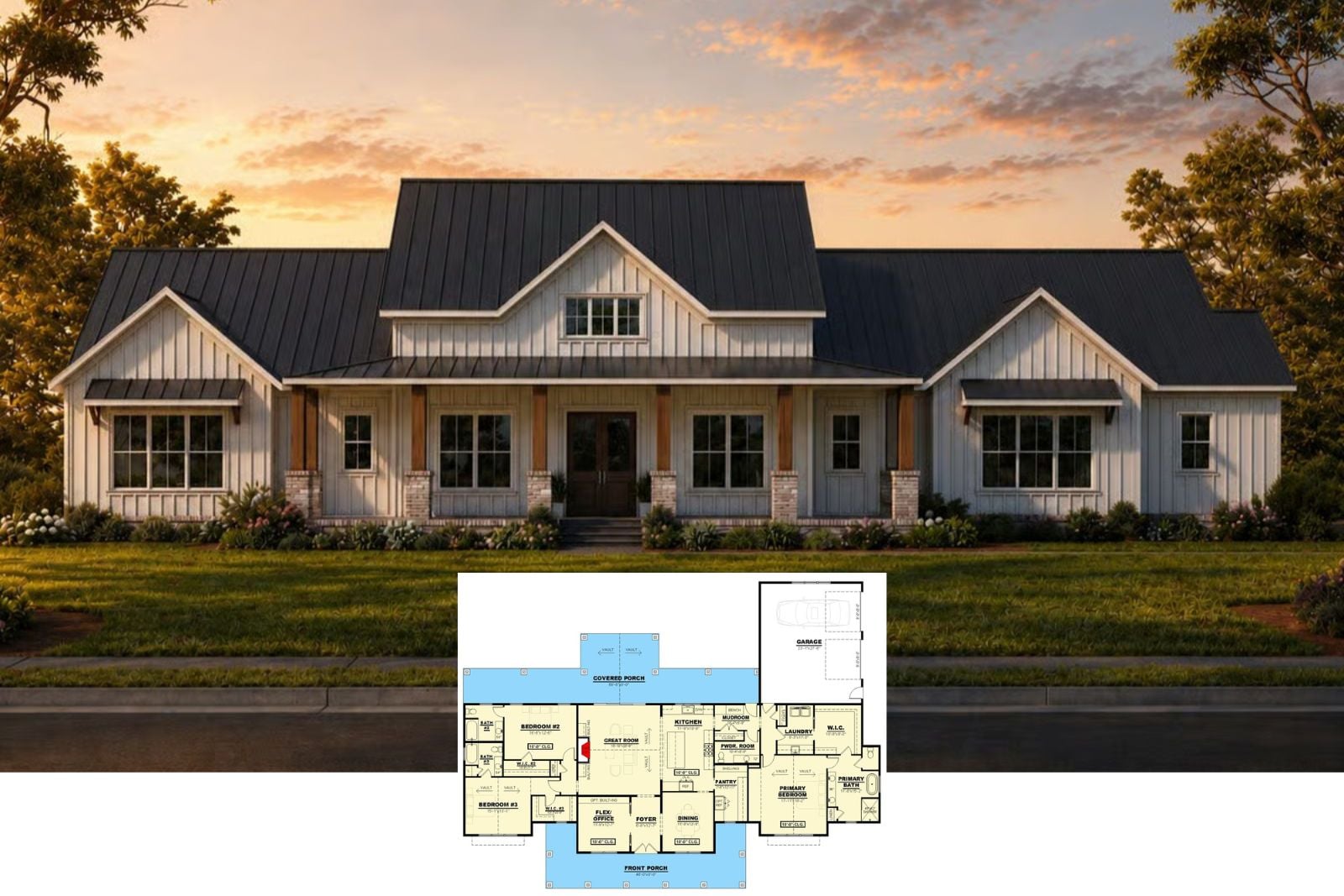 Wrenfield 3-Bedroom New American Farmhouse Floor Plan with Dual Porches Designed for Homeowners with a Soft Spot for Front Porches and Slow Mornings