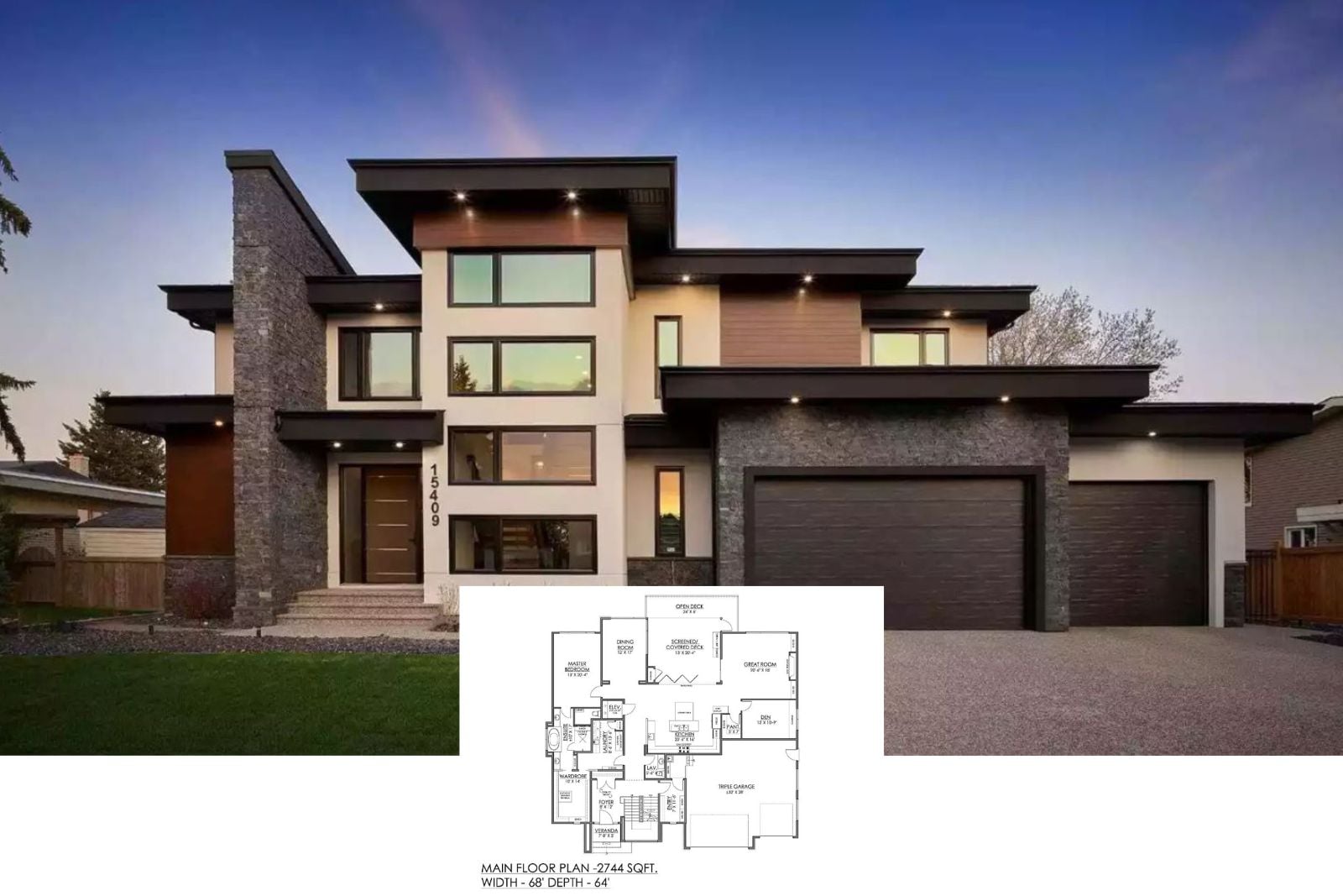 Parker Drift 4-Bedroom Contemporary House Plan with Triple Garage Designed for Self-Made Homeowners (Floor Plan)