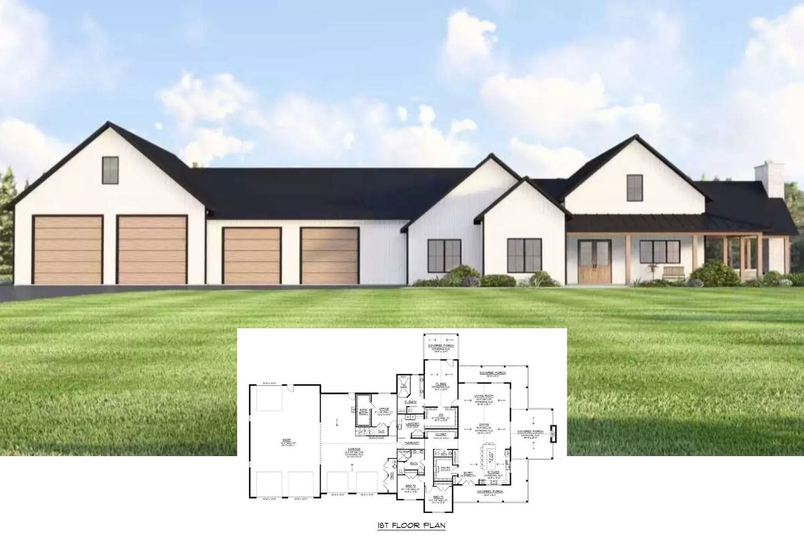 3-Bedroom Penhurst Barndominium-Style Home with Wraparound Porch and Loft (Floor Plan)