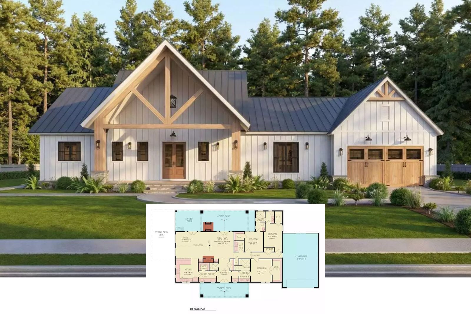Rosemary Lane 3-Bedroom Modern Farmhouse with Front Porch and Covered Patio (Floor Plan)