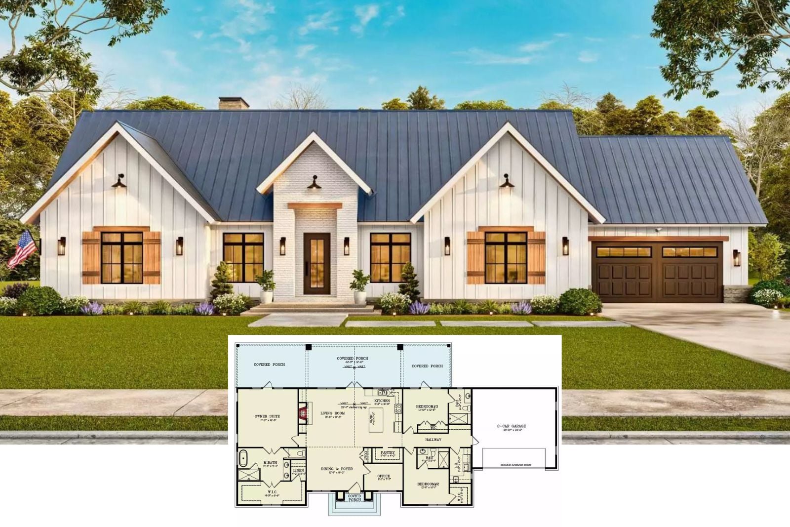 Sagewood 3-Bedroom Modern Farmhouse with 2-Car Garage and Covered Patio (Floor Plan)