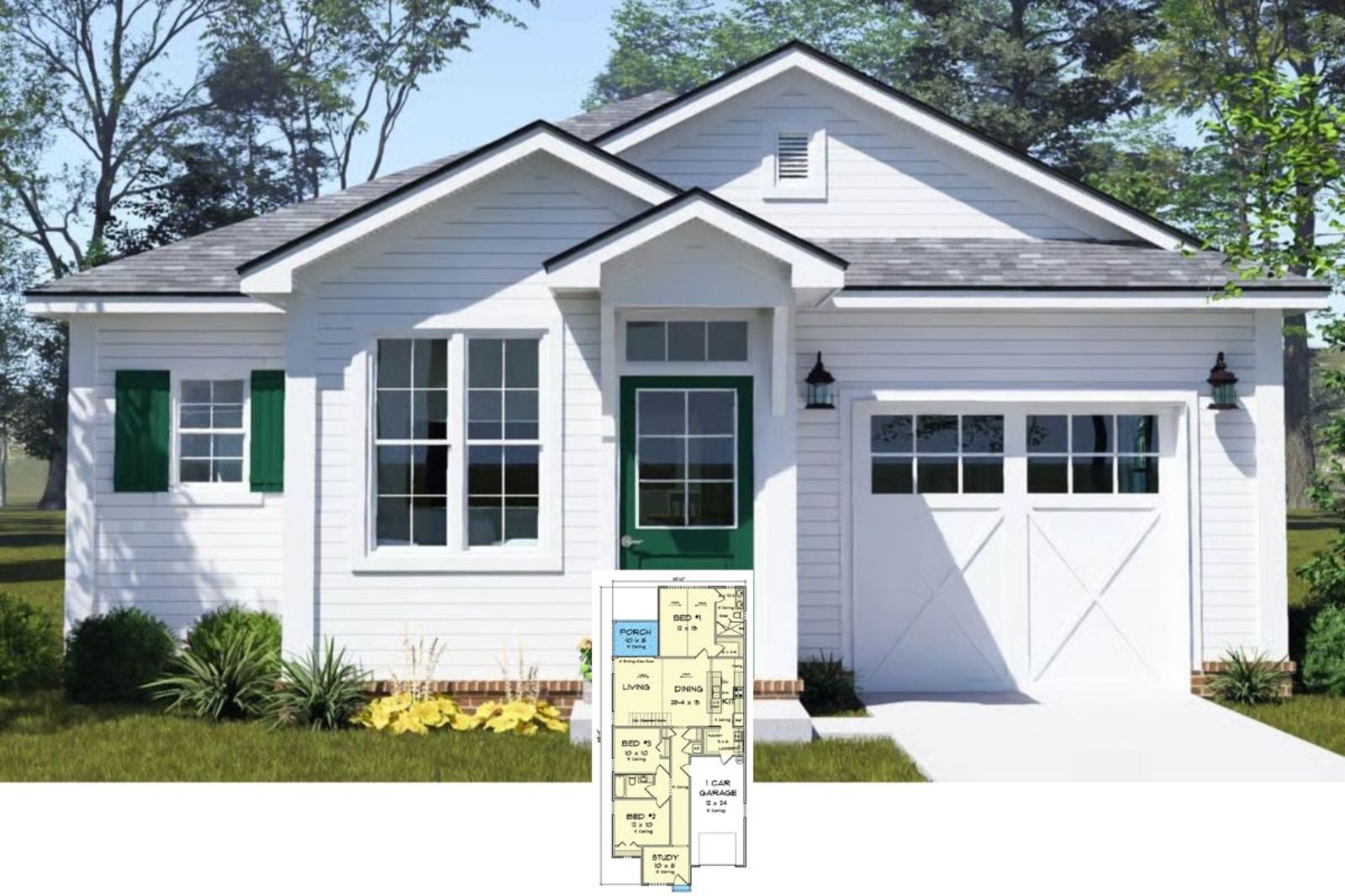 Traditional 3-Bedroom Craftsman Home for a Narrow Lot with Open-Concept Living (Floor Plan)