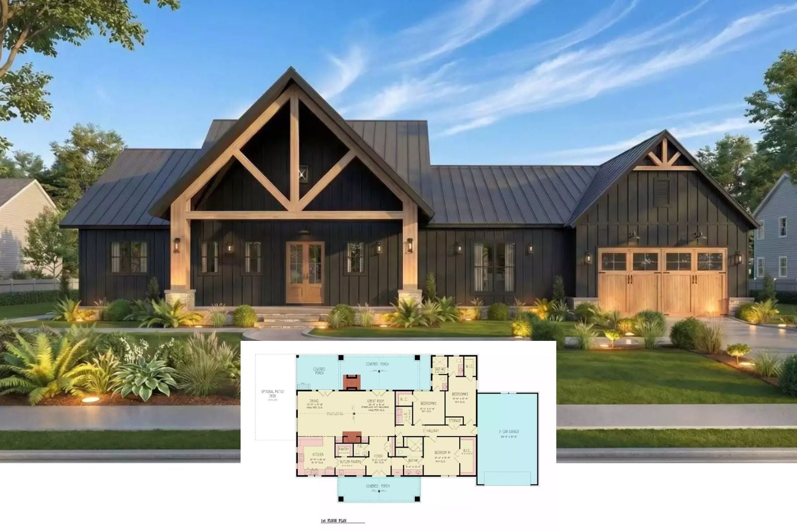 West Springs 3-Bedroom Modern Farmhouse with Open Living Space and 2-Car Garage (Floor Plan)