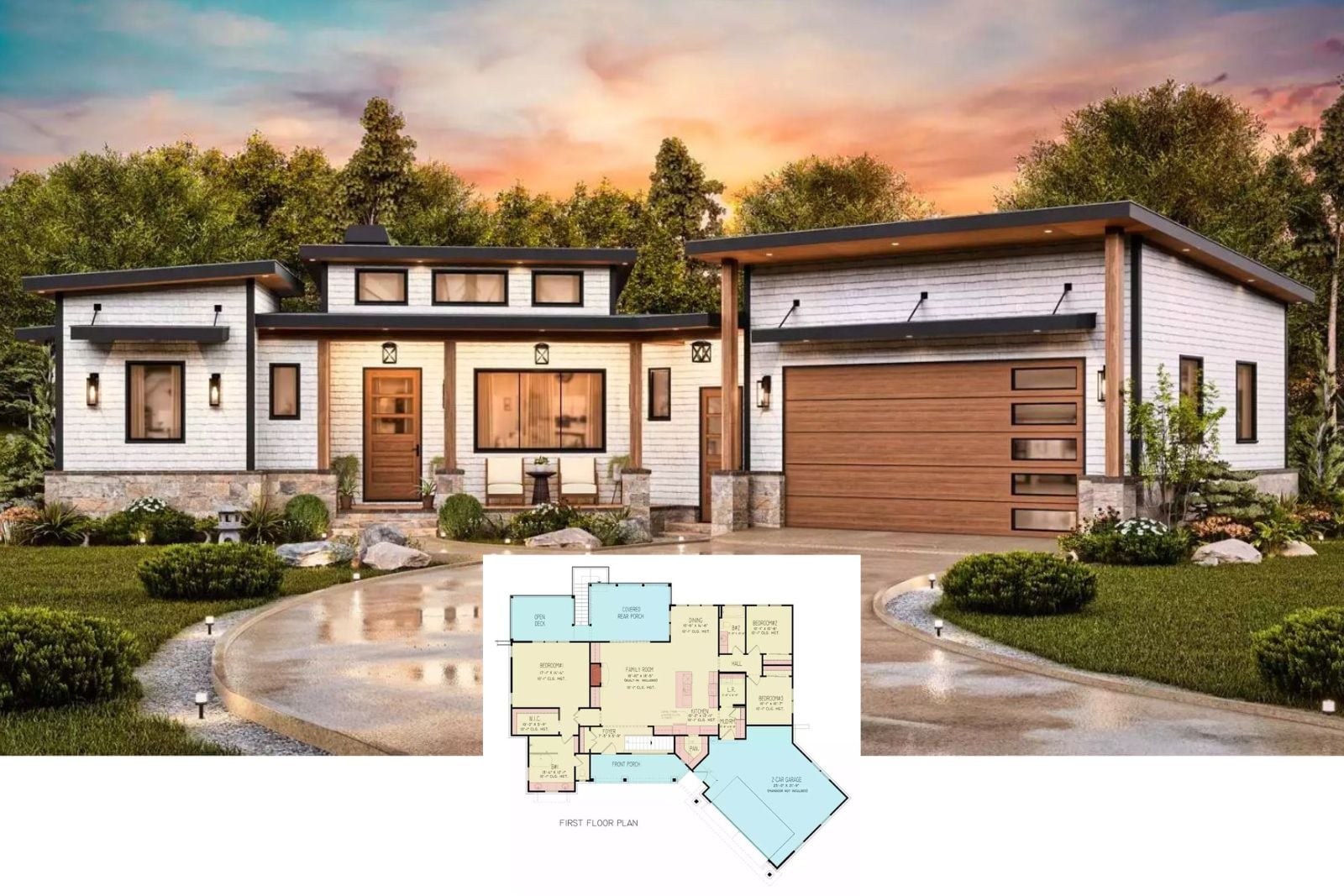 Willow Landing 3-Bedroom Contemporary Home with Angled 2-Car Garage and Basement Expansion (Floor Plan)