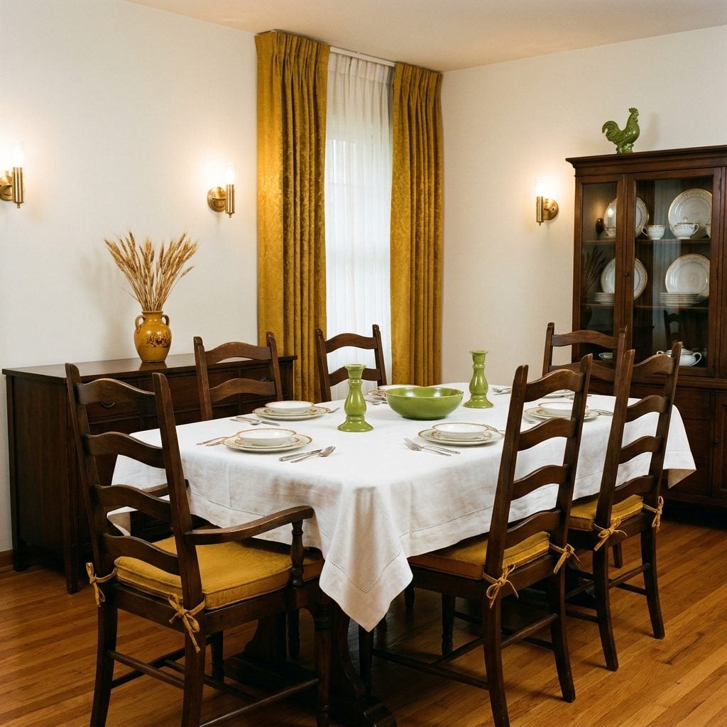 Avocado Green and Harvest Gold Creeping Into Otherwise Perfectly Formal Dining Rooms