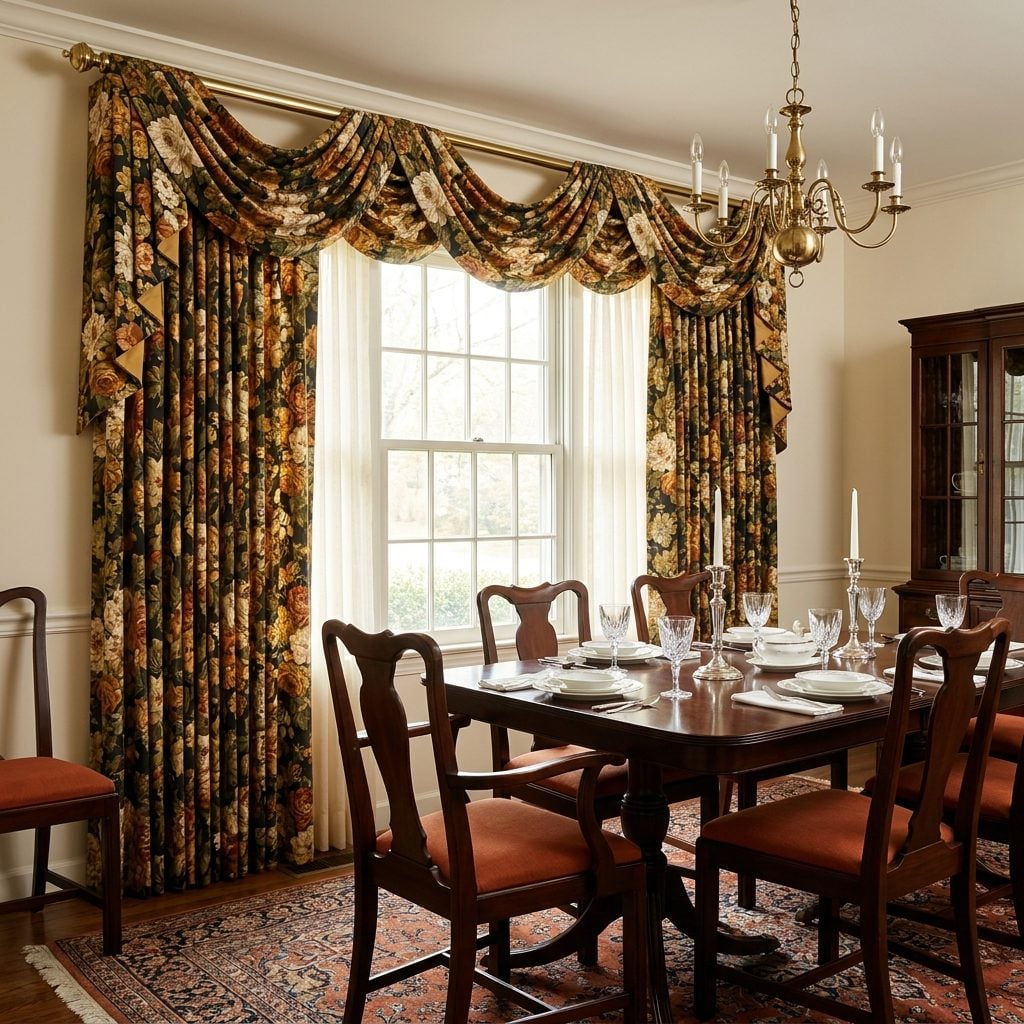 The Heavy Floral Drapes That Commanded Every Dining Room Picture Window