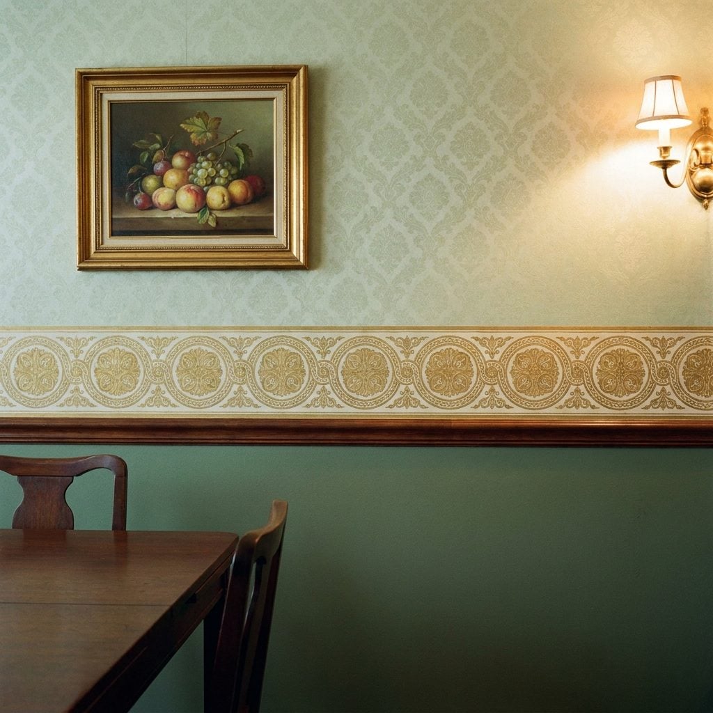 The Wallpaper Border Running Along the Chair Rail Like a Decorative Belt Nobody Asked For