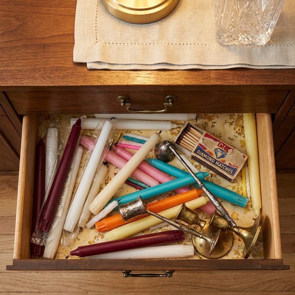 The Sideboard Drawer Full of Candles in Every Color Except the One That Matched Anything