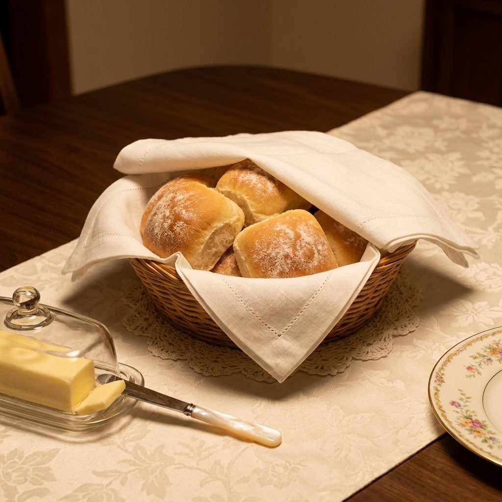 The Bread Basket Lined With a Cloth Napkin, Served Like It Was a Gift From the Queen