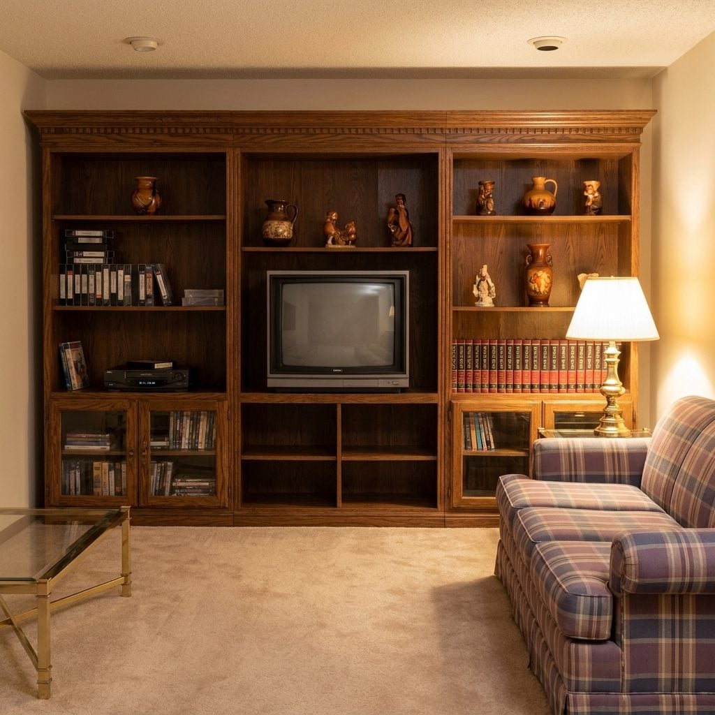 A Wall-Sized Entertainment Center Built for One 27-Inch TV and Absolutely Nothing Else