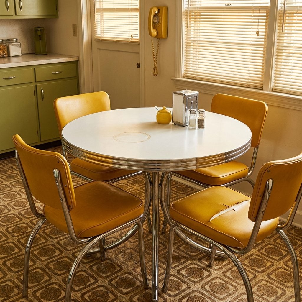 The Chrome Diner Table With Vinyl Chairs That Were Already Cracking When Your Parents Bought Them
