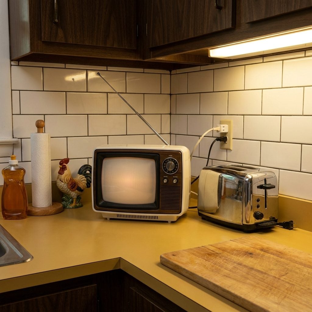 The Tiny Kitchen TV Perched Four Inches from the Toaster