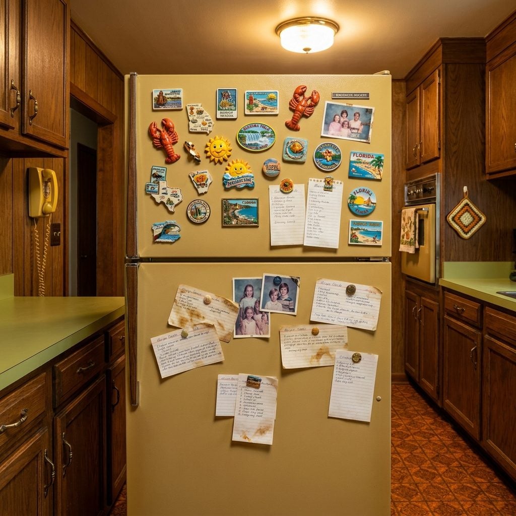 The Fridge Door That Was Half Bulletin Board, Half Museum of Everywhere Mom Had Ever Been