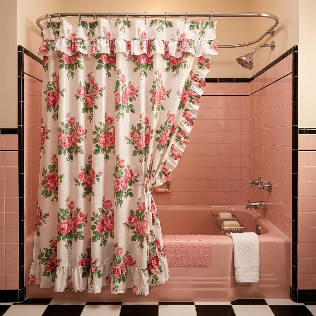 Floral Vinyl Shower Curtains With Ruffled Edges That Smelled Like a Pool Toy