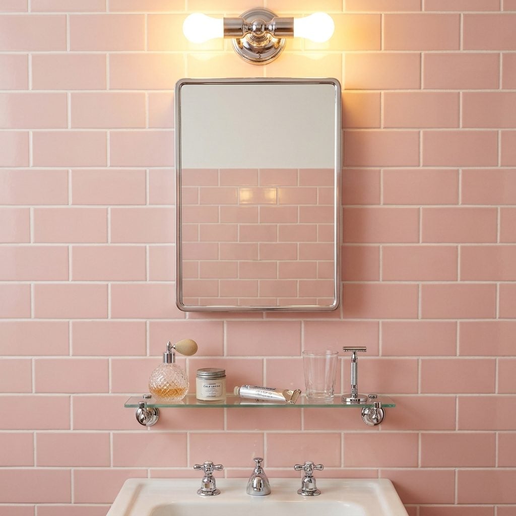 Glass Shelves Mounted Under the Medicine Cabinet Where Everything Could Fall and Shatter