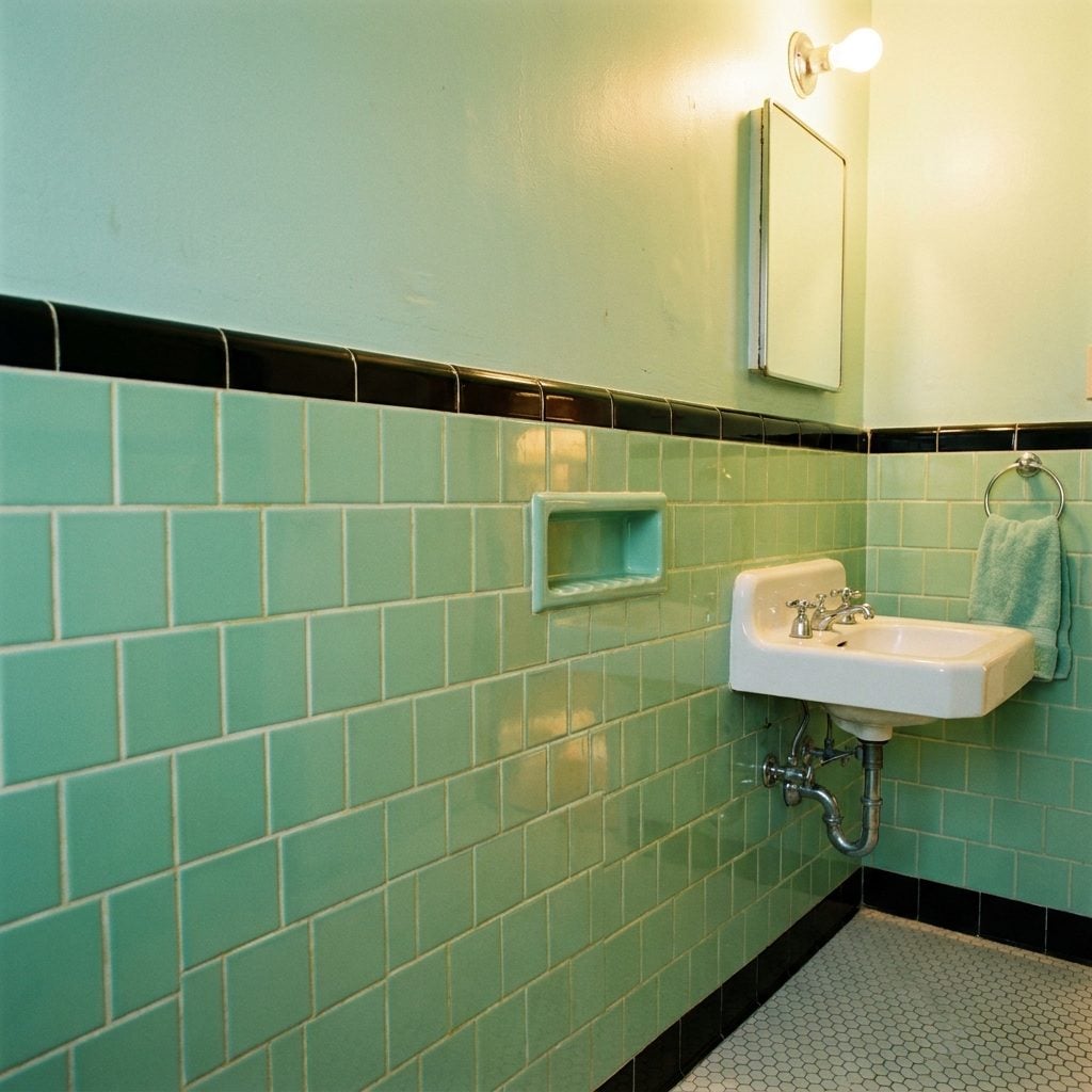 Mint Green Tile Covering Exactly Half the Wall, Then Stopping Cold