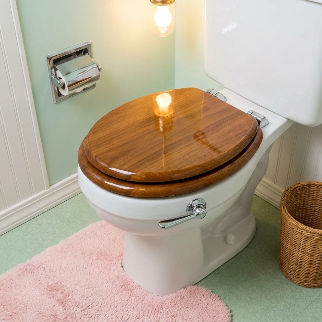 Wooden Toilet Seats Finished in So Much Glossy Varnish They Were Basically Mirrors
