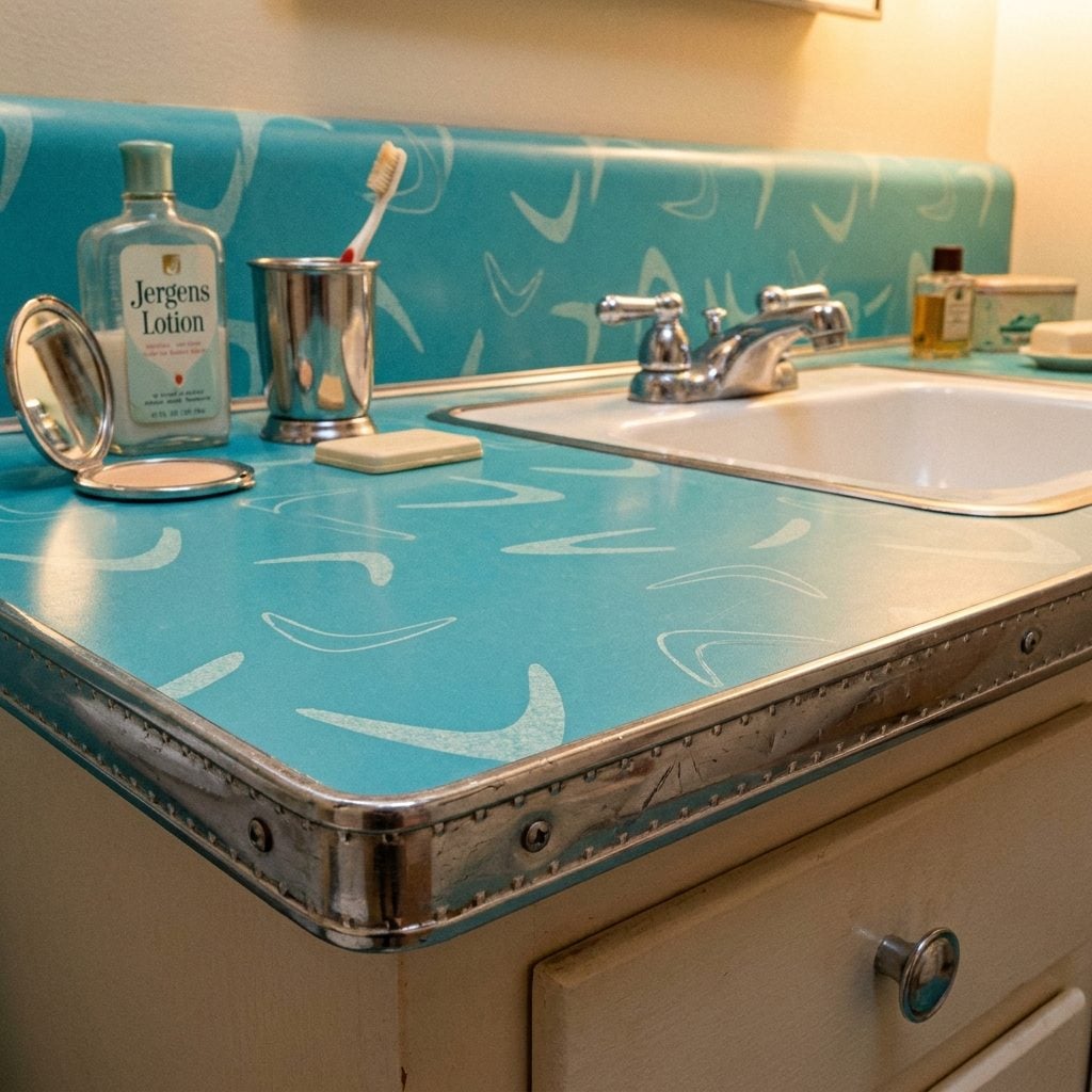Pink or Turquoise Countertop Laminate With That Visible Metal Edging