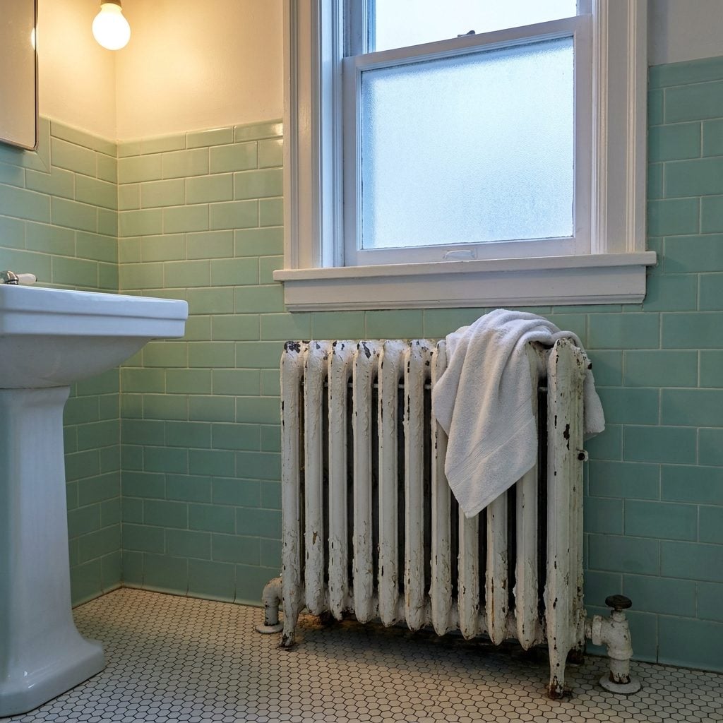 Standalone Cast-Iron Radiators That Heated the Bathroom and Burned Anyone Who Brushed Against Them