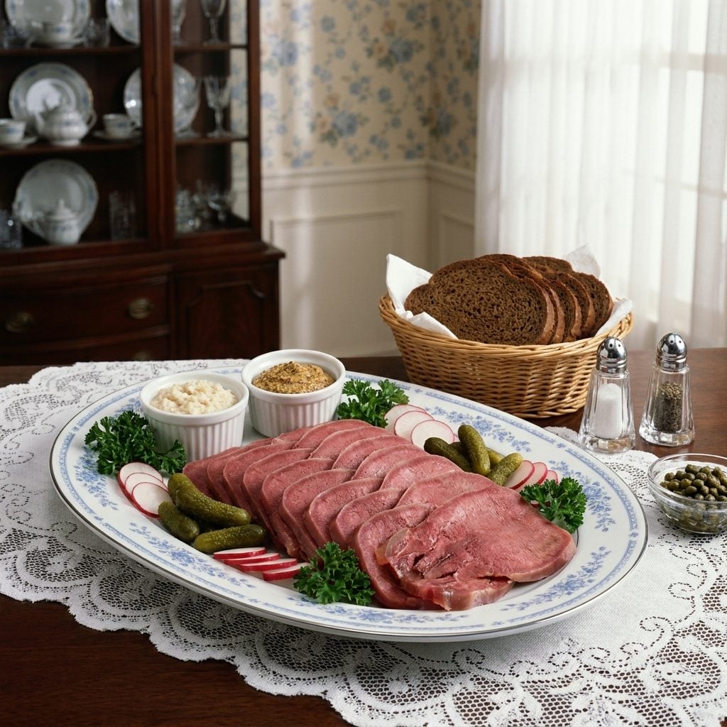 Sliced Beef Tongue Arranged on a Platter Like It Was Perfectly Normal (Because It Was)