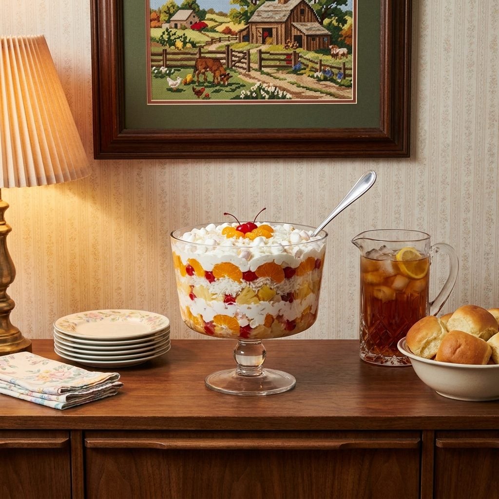 Ambrosia Salad: Canned Fruit Cocktail, Coconut Flakes, and Mini Marshmallows Pretending to Be a Side Dish