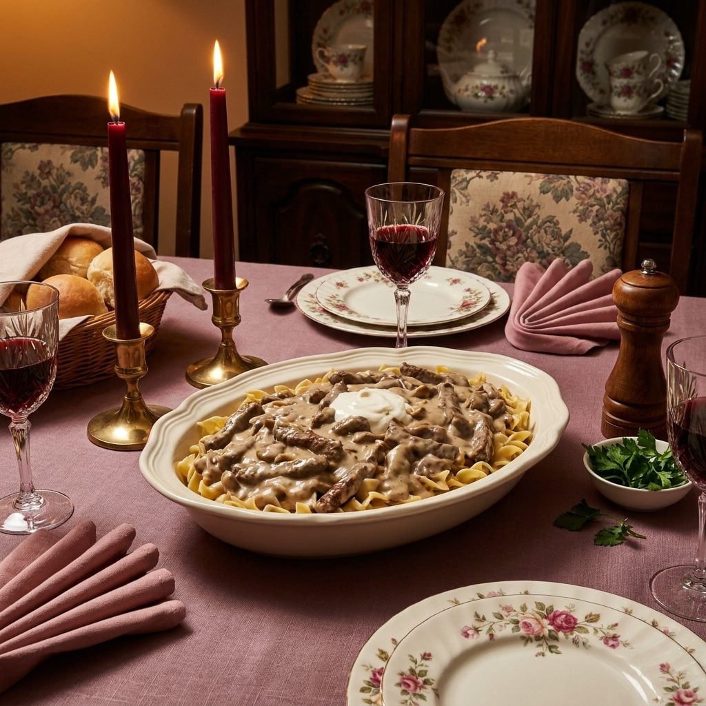 Beef Stroganoff Built Entirely on a Foundation of Campbell's Cream of Mushroom Soup