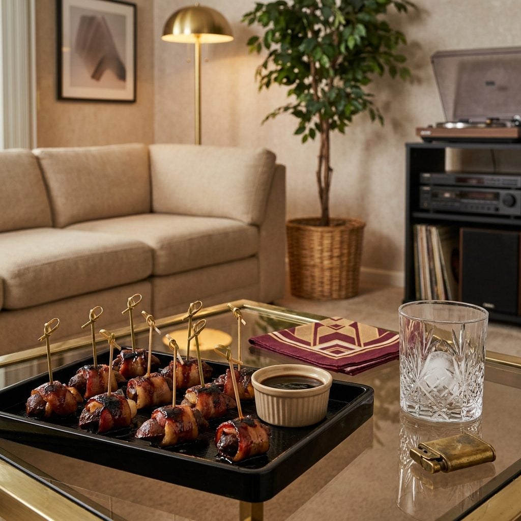 Rumaki: Chicken Livers and Water Chestnuts Wrapped in Bacon, Speared on a Toothpick