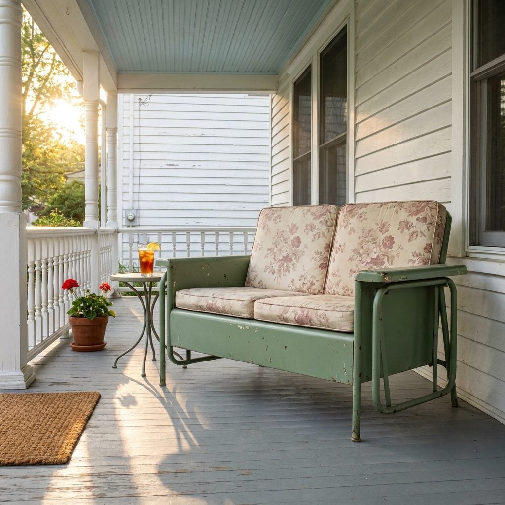 Metal Glider Benches That Squeaked Gently with Every Movement