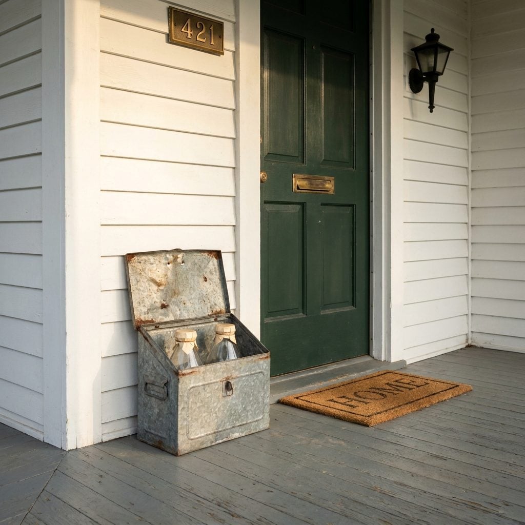 The Milk Delivery Box Still Sitting by the Door Like a Tiny Monument to a Vanishing Era