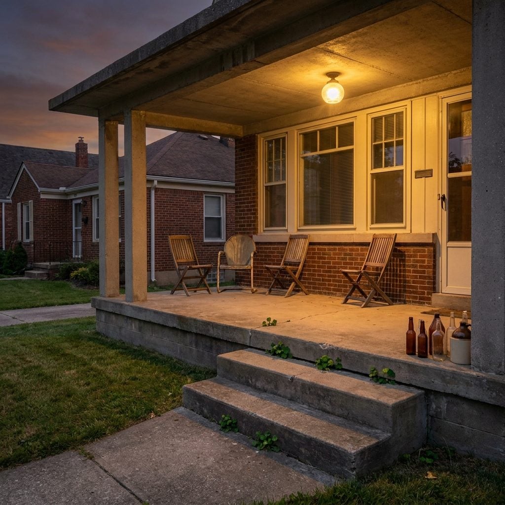 Concrete Front Porches That Became the Block's Living Room After Dinner