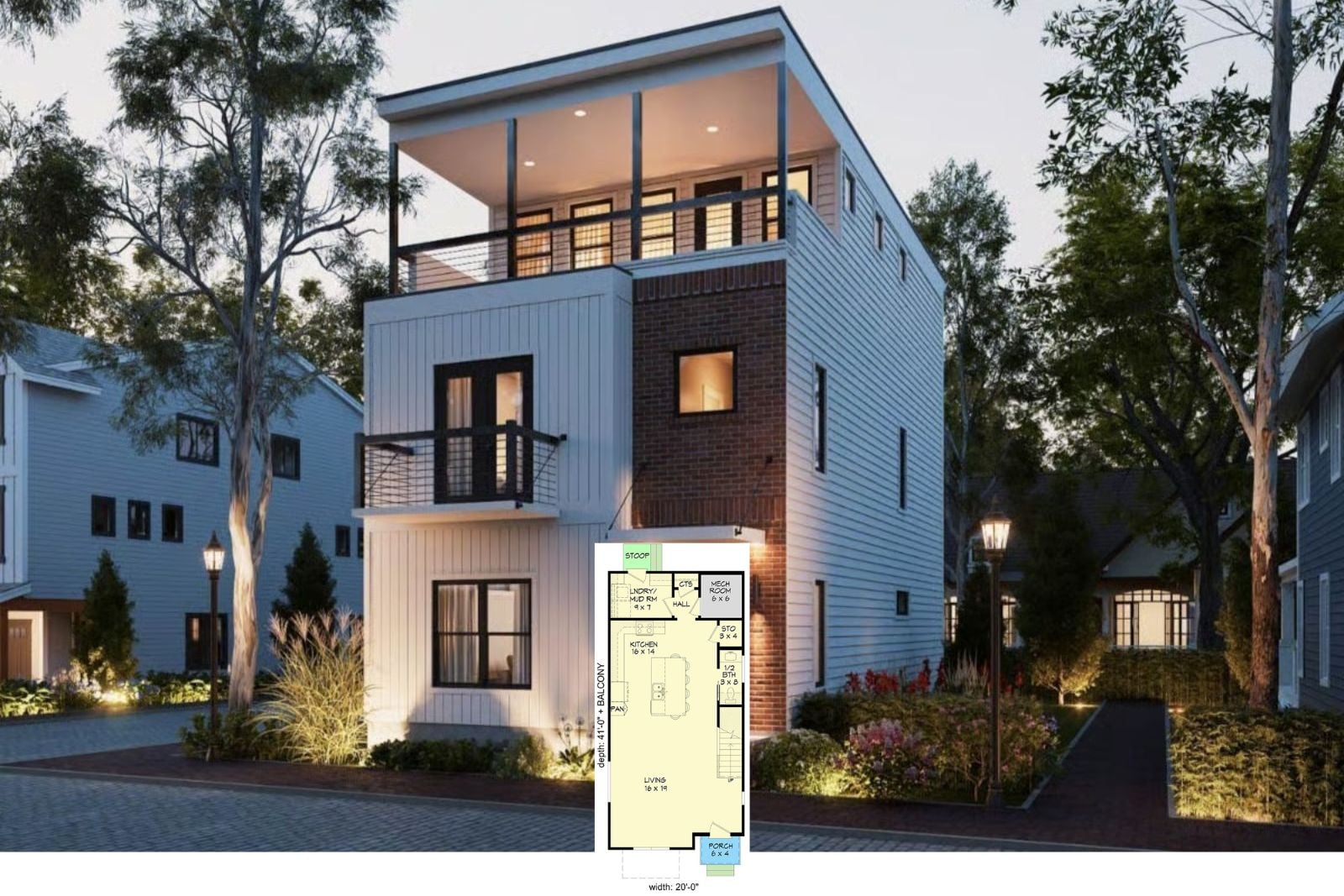 4-Bedroom Contemporary-Style Home for a Narrow Lot with Balcony and Open-Concept Living (Floor Plan)