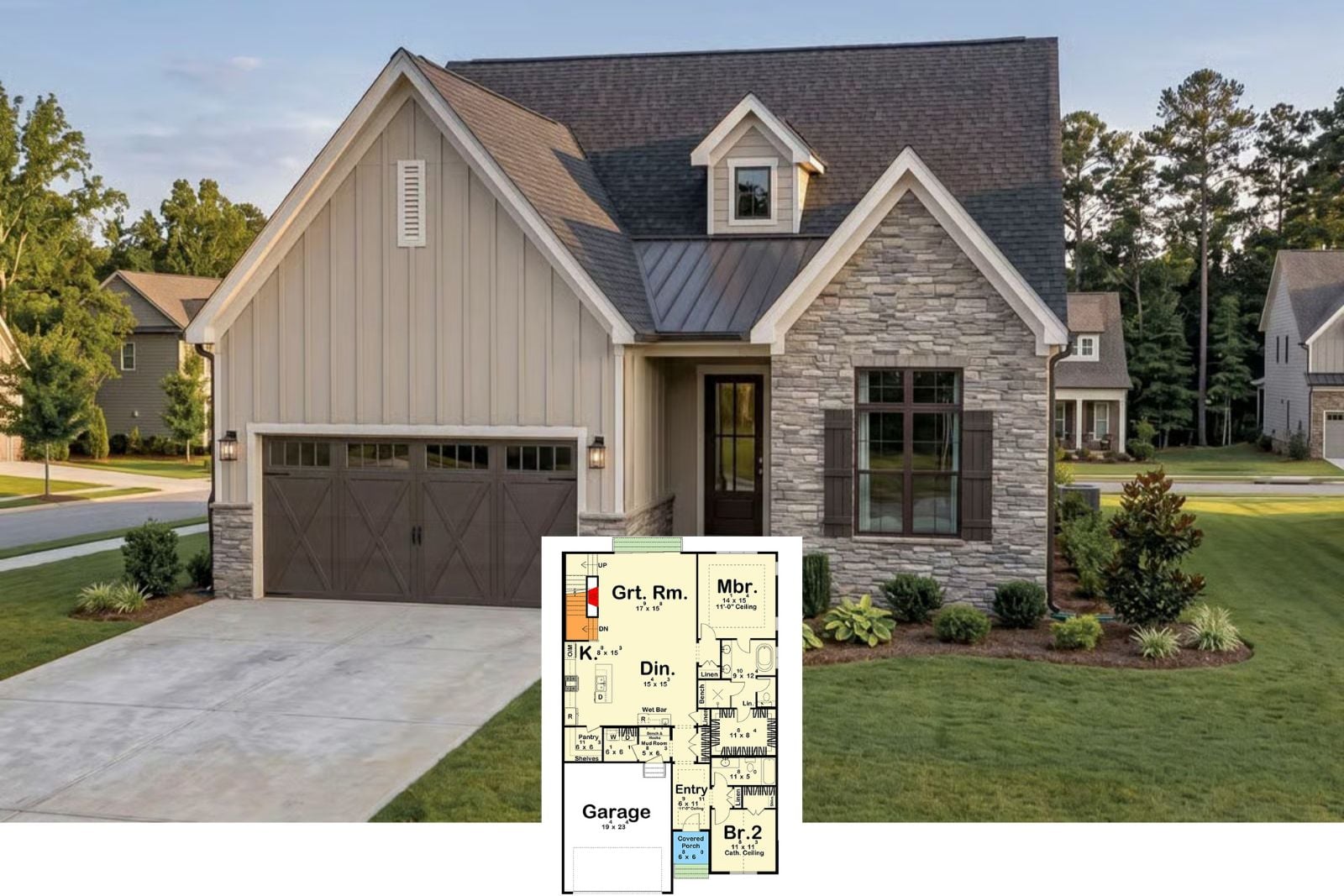 4-Bedroom Modern Farmhouse with Loft and Lower Level Expansion (Floor Plan)