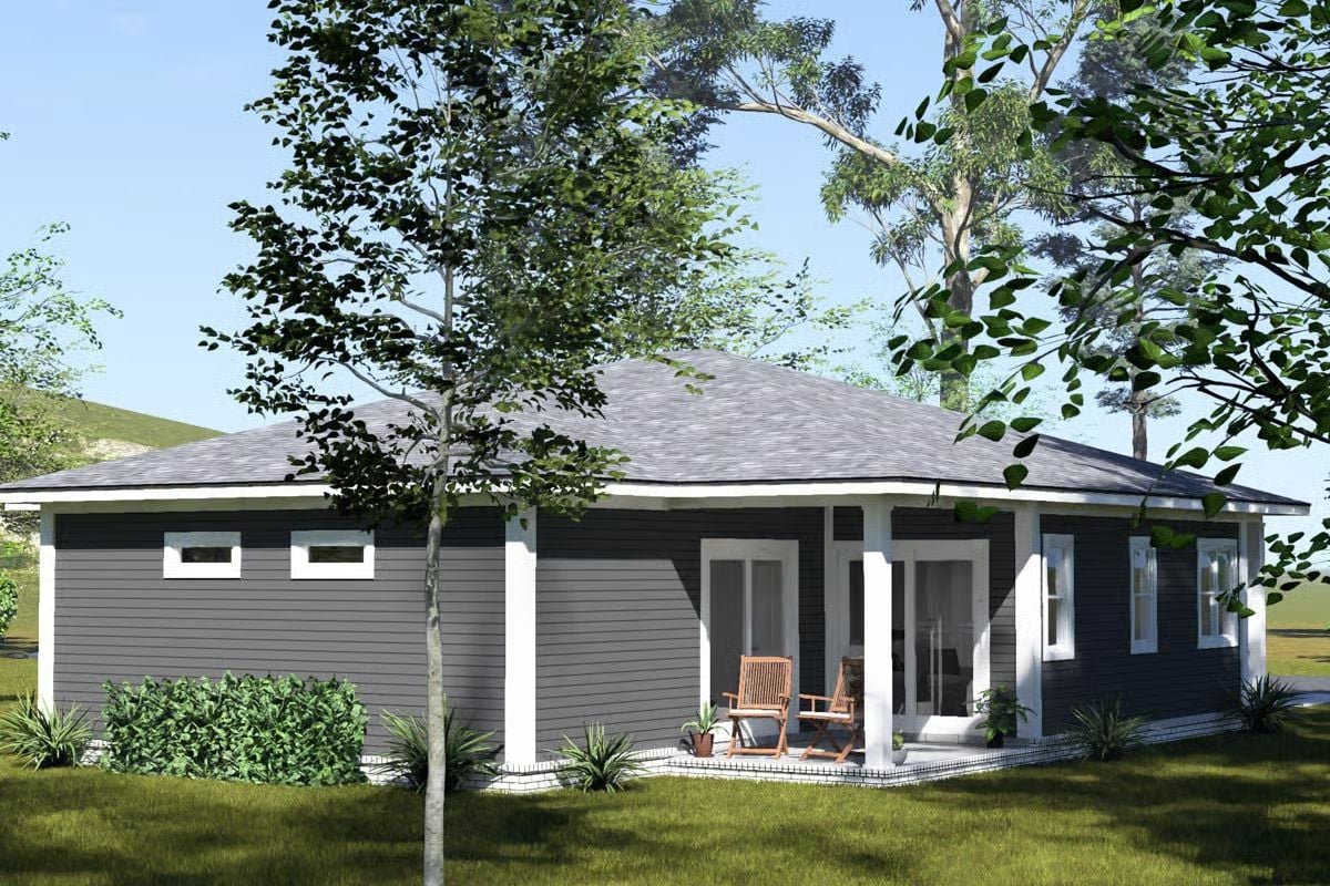 Charcoal Siding and a Covered Back Porch Built for Sitting
