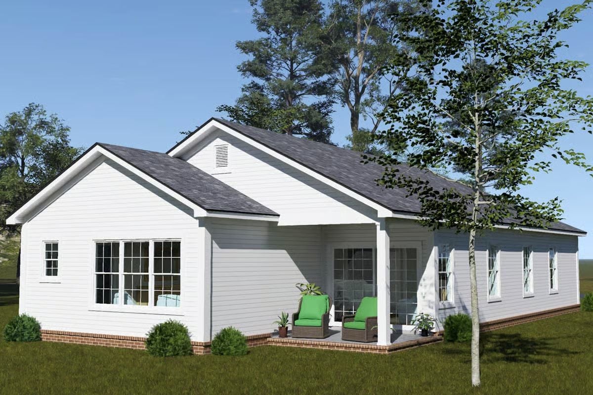 Covered Back Porch with Wicker Seating Keeps Things Relaxed