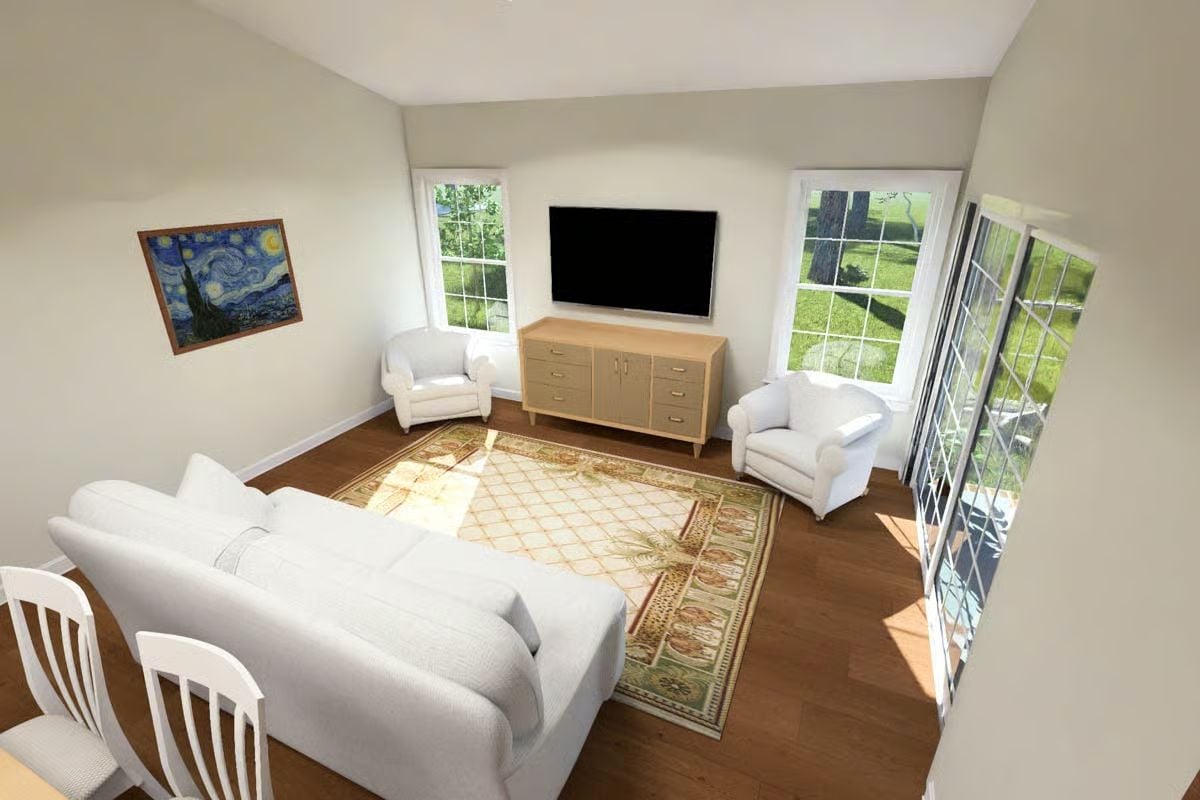Van Gogh on the Wall and Warm Wood Floors Set the Tone