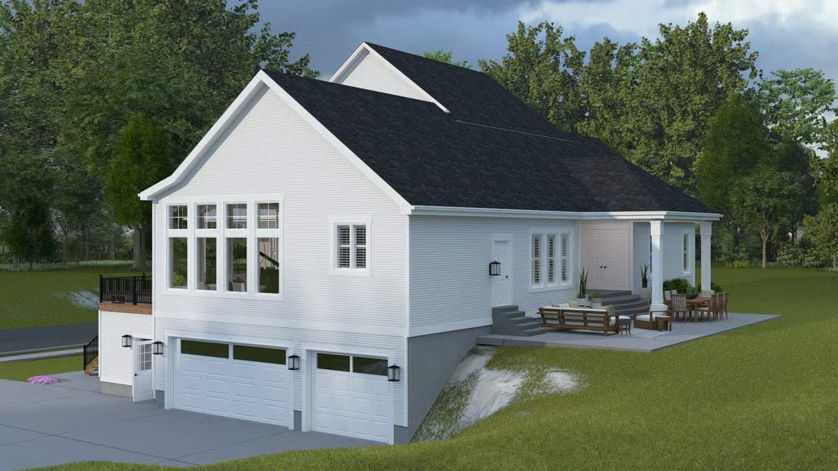 White Siding and a Dark Roof That Actually Work Together