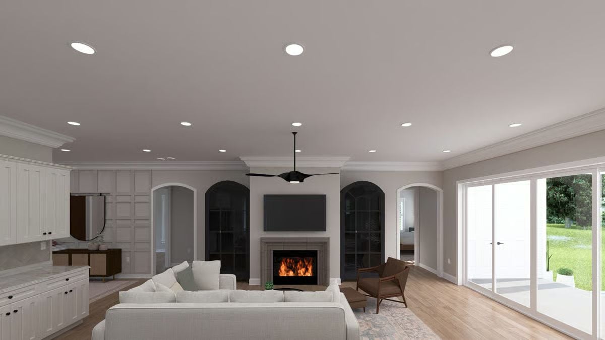 Arched Built-Ins and a Fireplace That Earns Every Inch of the Wall
