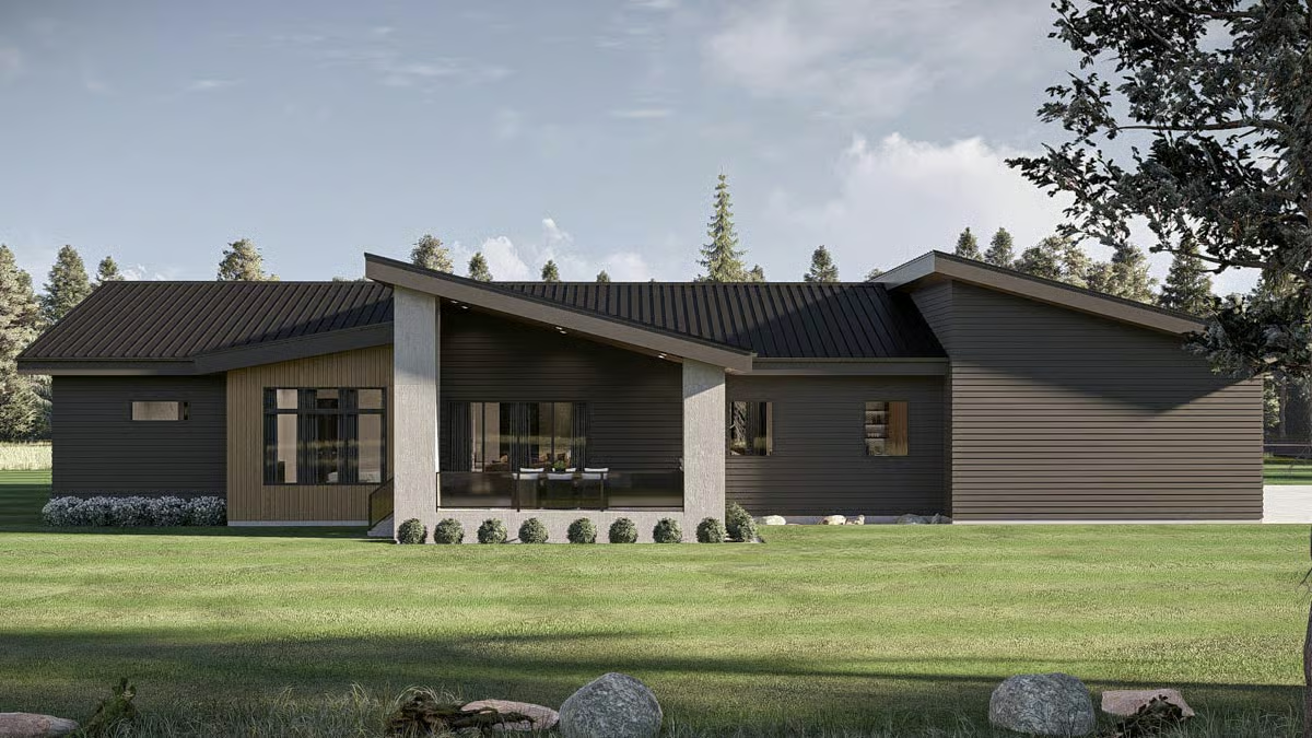 Dark Exterior Palette With a Covered Outdoor Dining Alcove