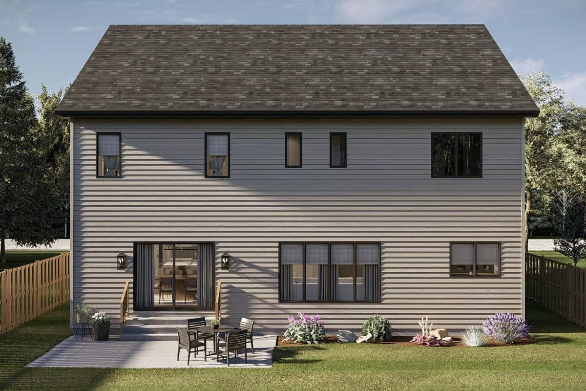 Taupe Siding and Black Trim Give This Backyard Elevation Real Presence