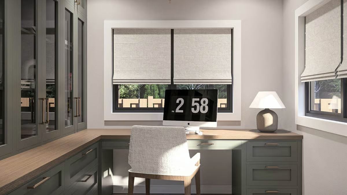 Built-In Cabinetry and an L-Shaped Desk Make This Home Office Actually Work