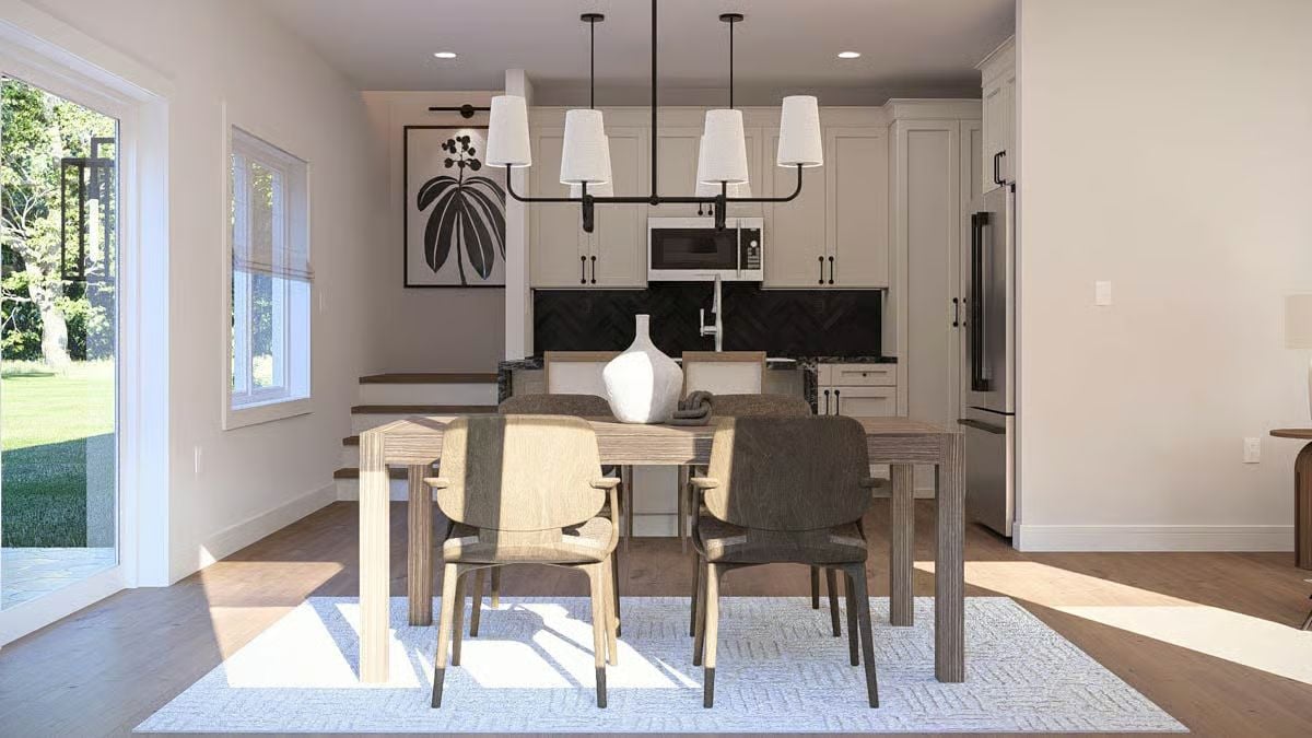 Herringbone Backsplash and Pendant Row Pull the Kitchen and Dining Room Together