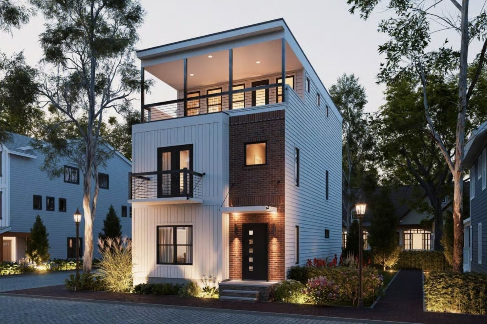 4-Bedroom Contemporary-Style Home for a Narrow Lot with Balcony and Open-Concept Living (Floor Plan)