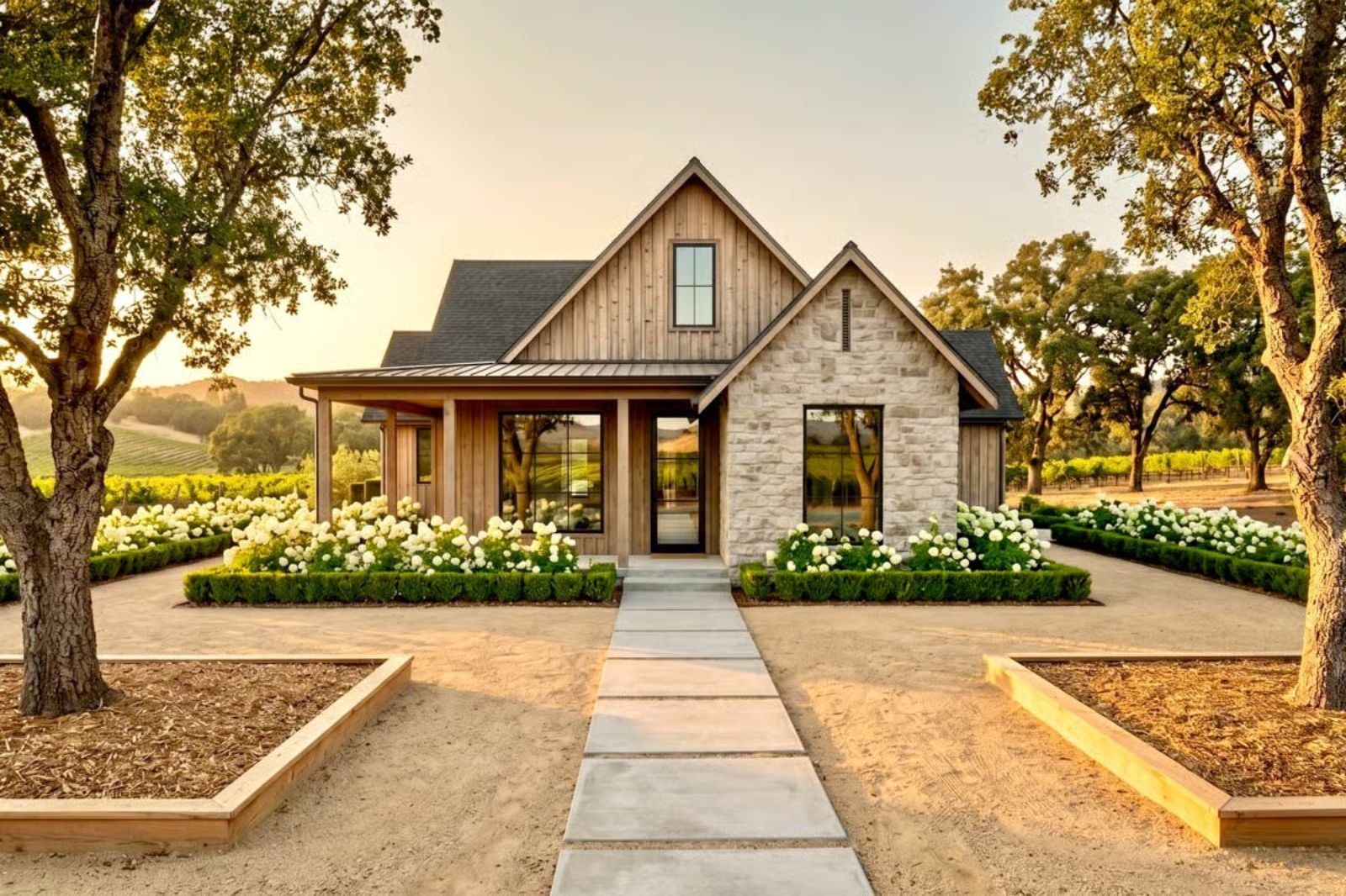 Transitional 3-Bedroom Modern Farmhouse with Wraparound Porch and 2-Car Rear Garage (Floor Plan)