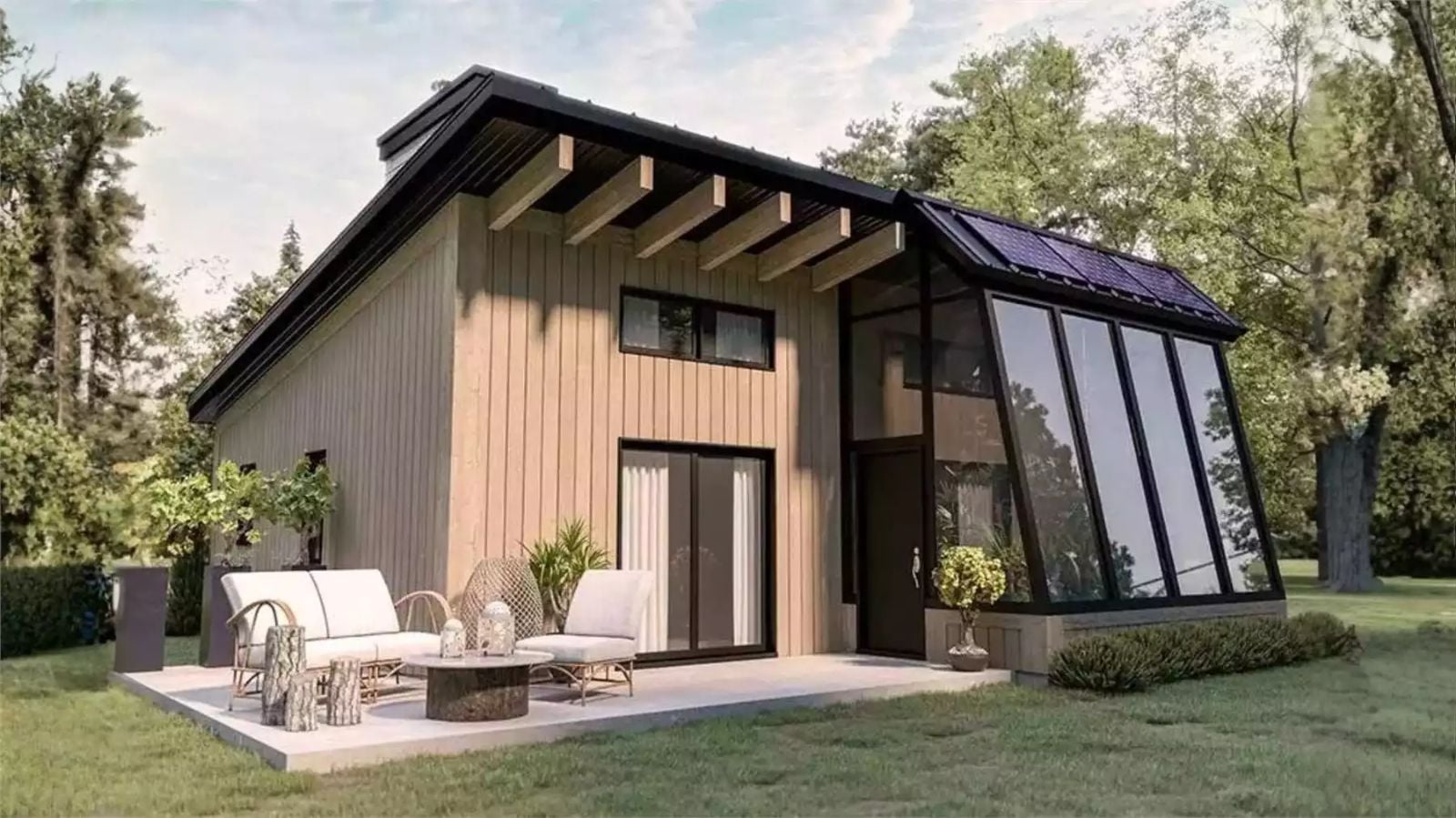 Contemporary-Style 1-Bedroom Longford Home with Greenhouse and Open-Concept Living (Floor Plan)