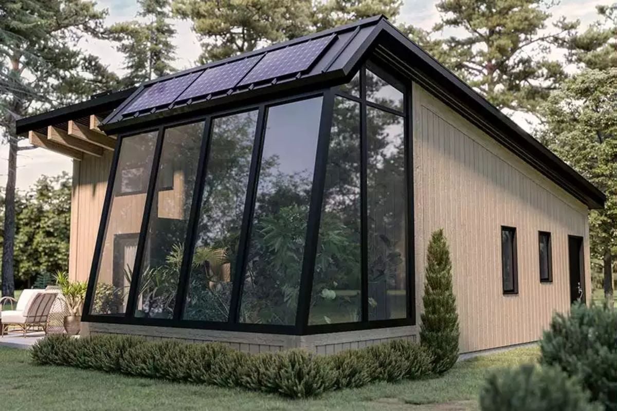 Solar Panels, Floor-to-Ceiling Glass, and a Built-In Greenhouse Corner