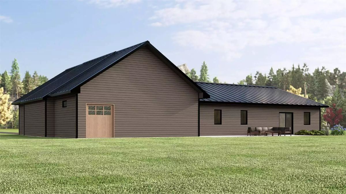 Black Metal Roof and Garage Door Set the Tone Out Back