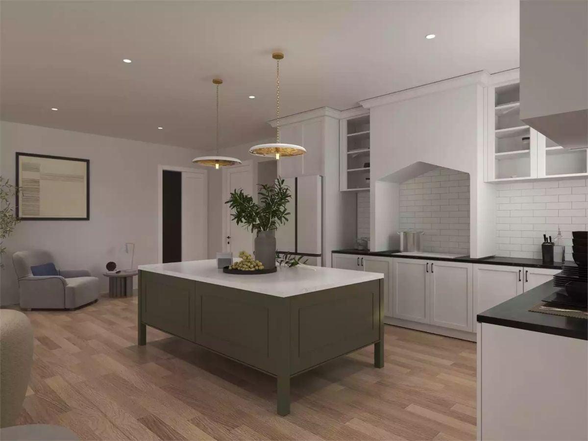 Olive Green Island Base Pulls the Whole Kitchen Together